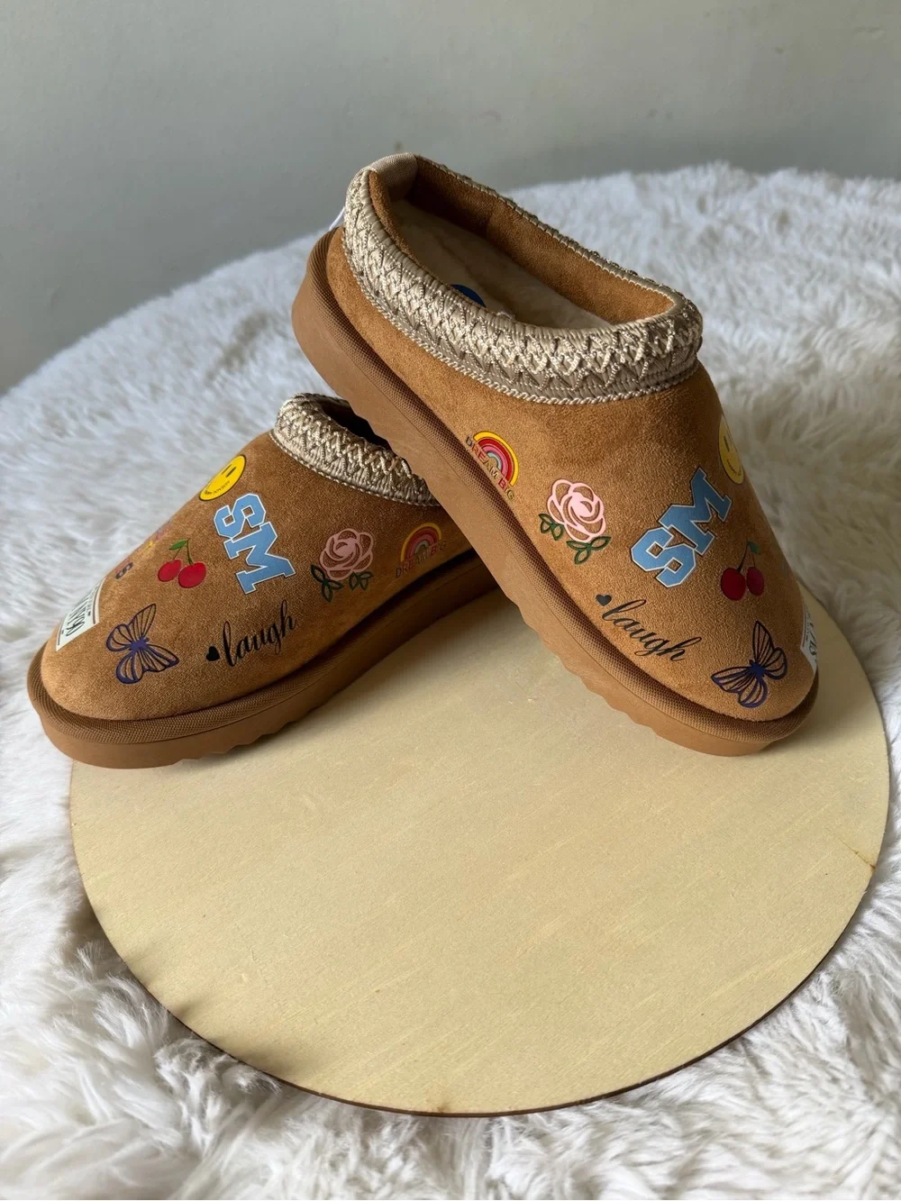 Steve Madden Kids Tan Slip-On Graphic Cozy Slippers